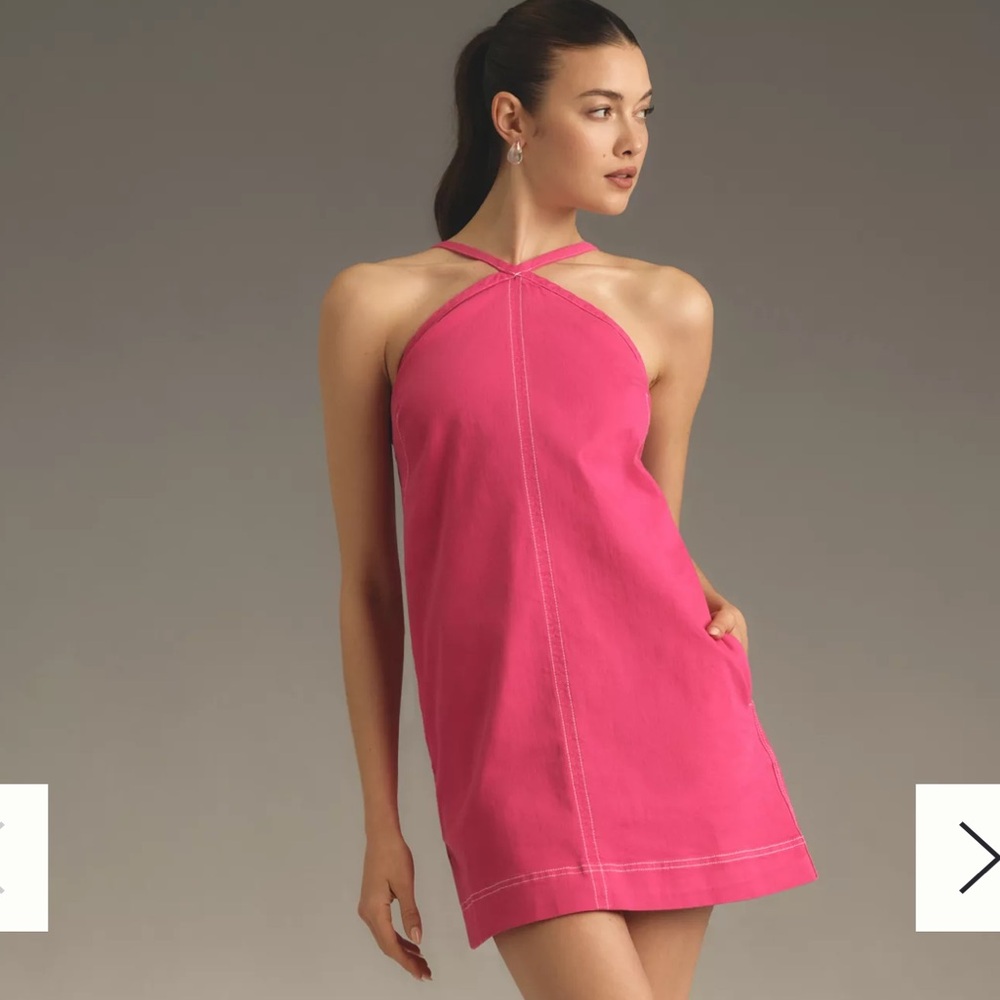 Anthropologie Pilcro Size Large Pink The Judie Halter Denim Swing Mini‎ Dress